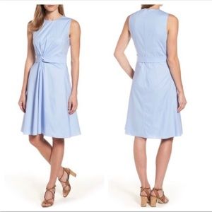 HUGO BOSS KNOTTED STRETCH DIGIANA FRONT TWIST POPLIN LIGHT BLUE SLEEVELESS DRESS